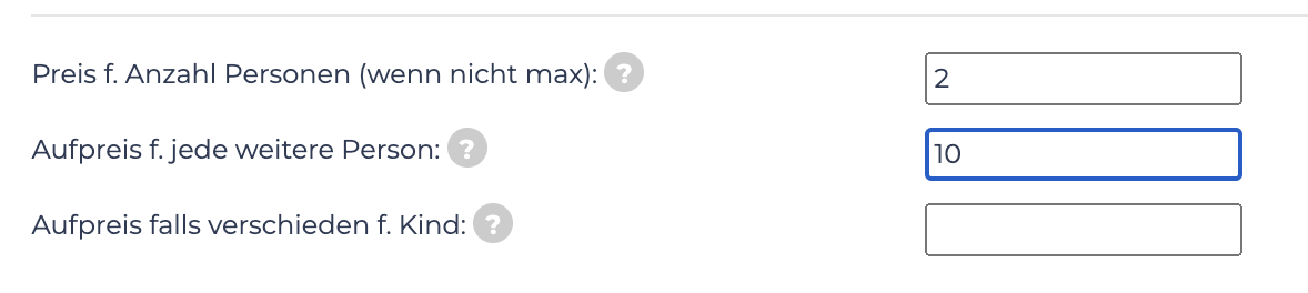 Aufschläge für Extra-Personen 