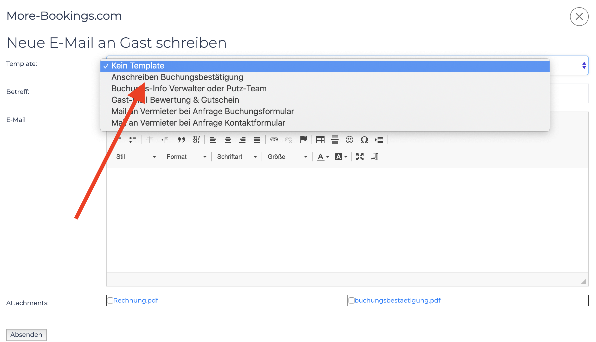Auswahl  E-Mail Vorlage 
