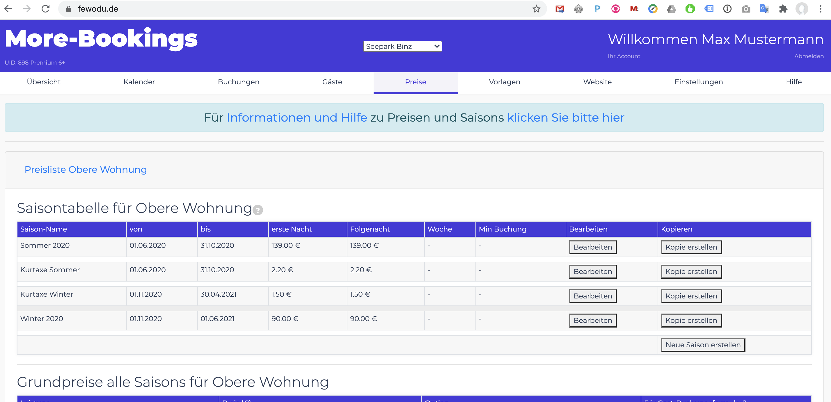 Kurtaxe und Saisons 