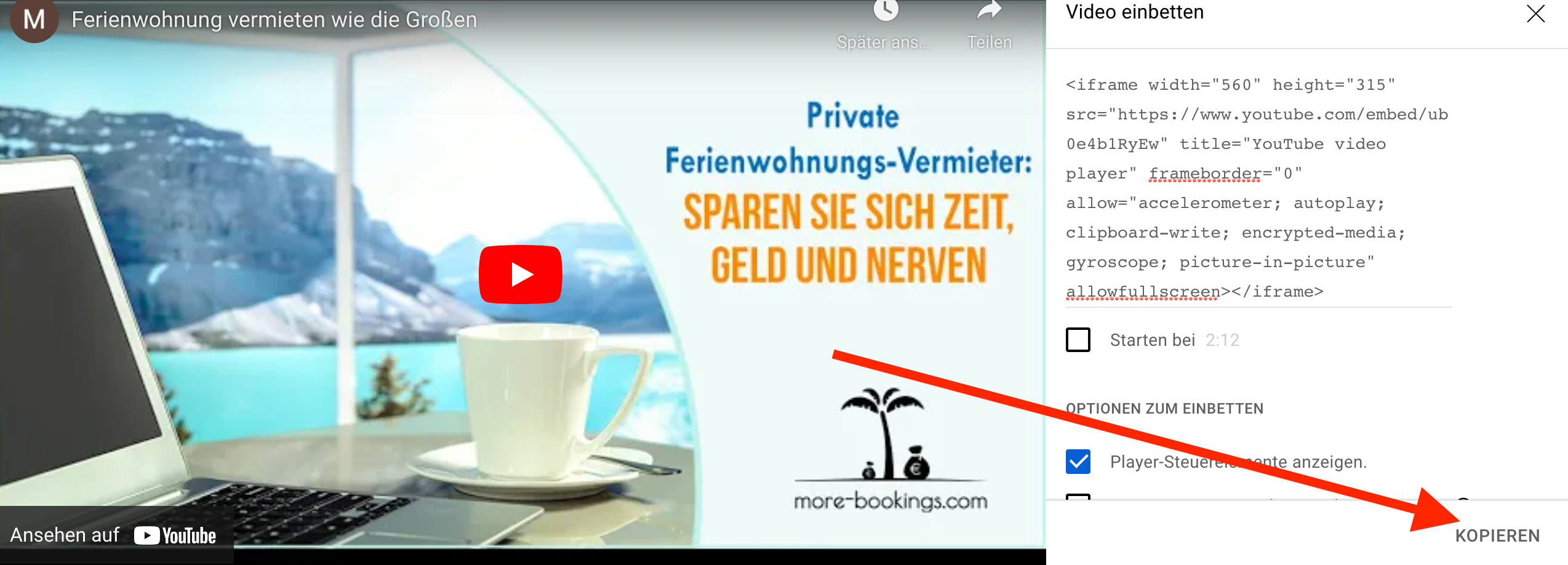 Kopieren des HTML-Codes zum Einbetten 