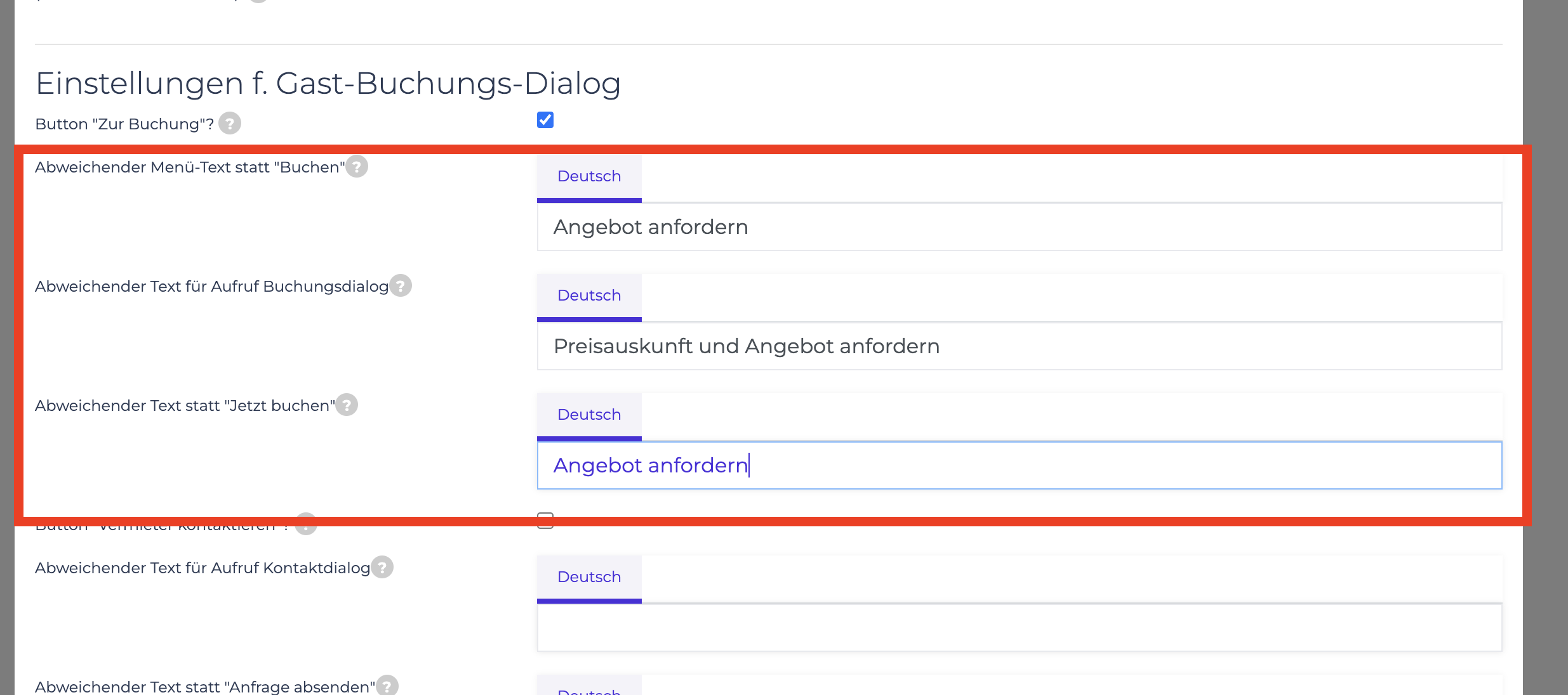 Buchungsdialog Texte anpassen 