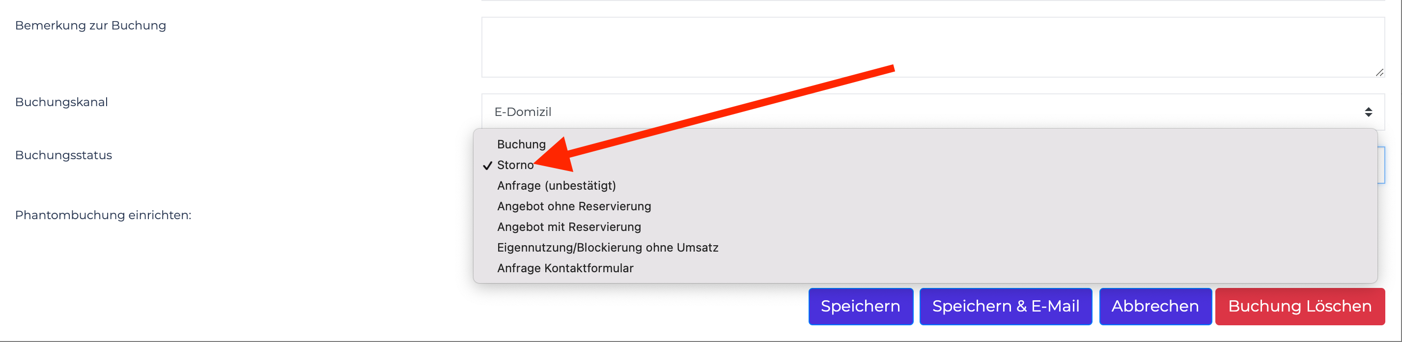 Buchungsstatus storniert 