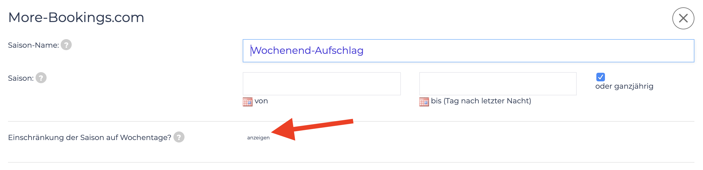 Einschränkung Wochentage 