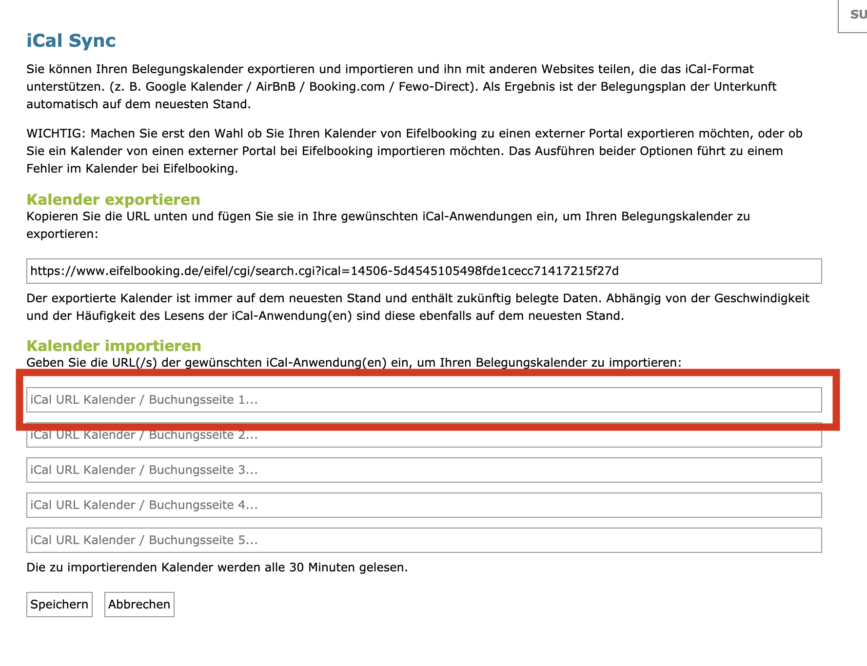 iCal Import bei Eifelbooking.de 