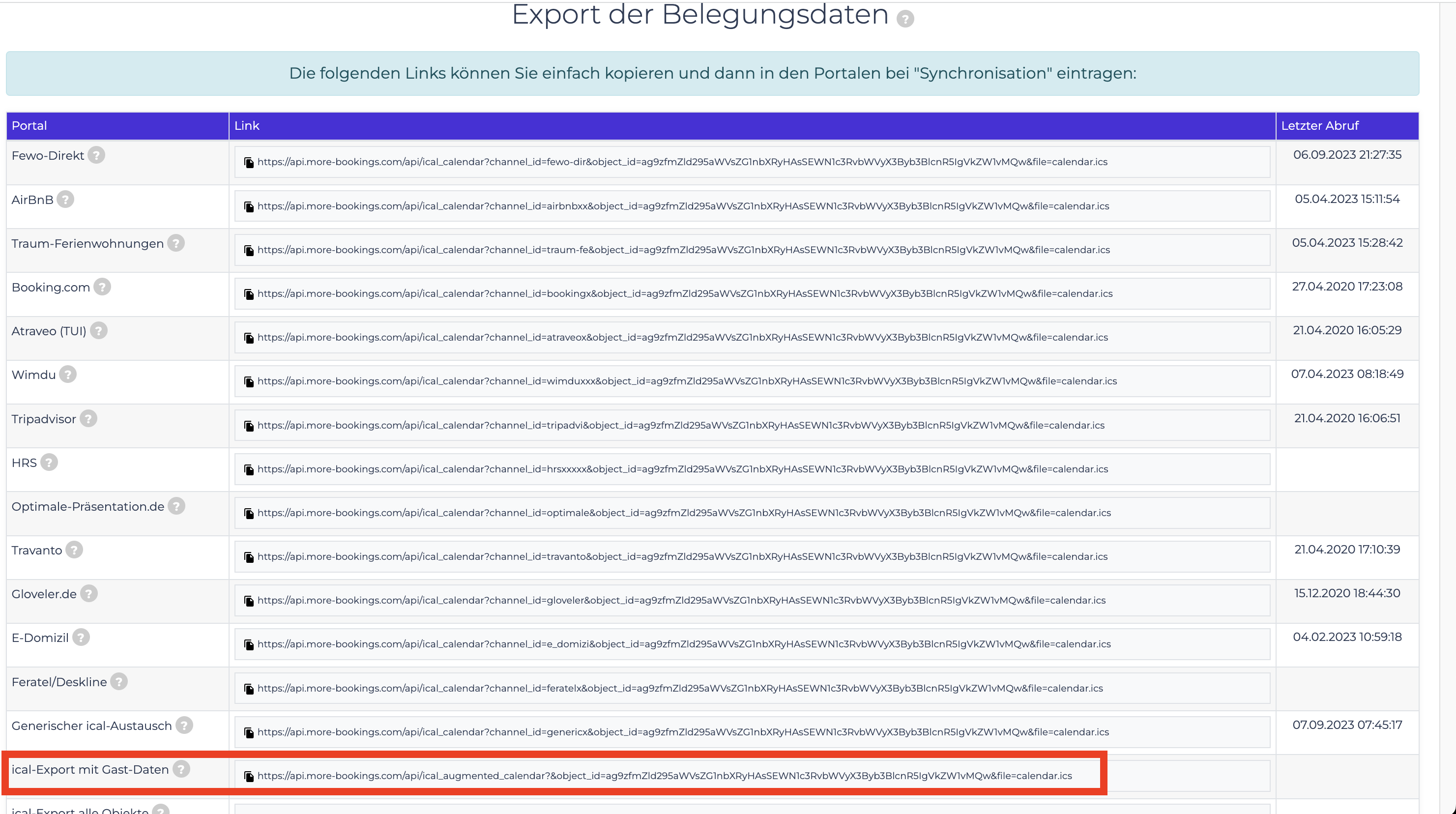 Kalender für Handy oder Reinigungskräfte exportieren 