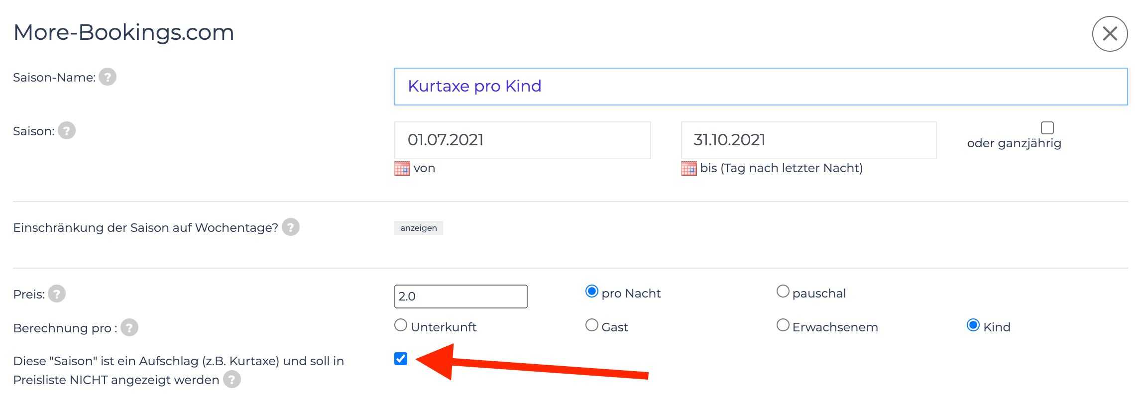 Kurtaxe und Aufschläge in Preisen 