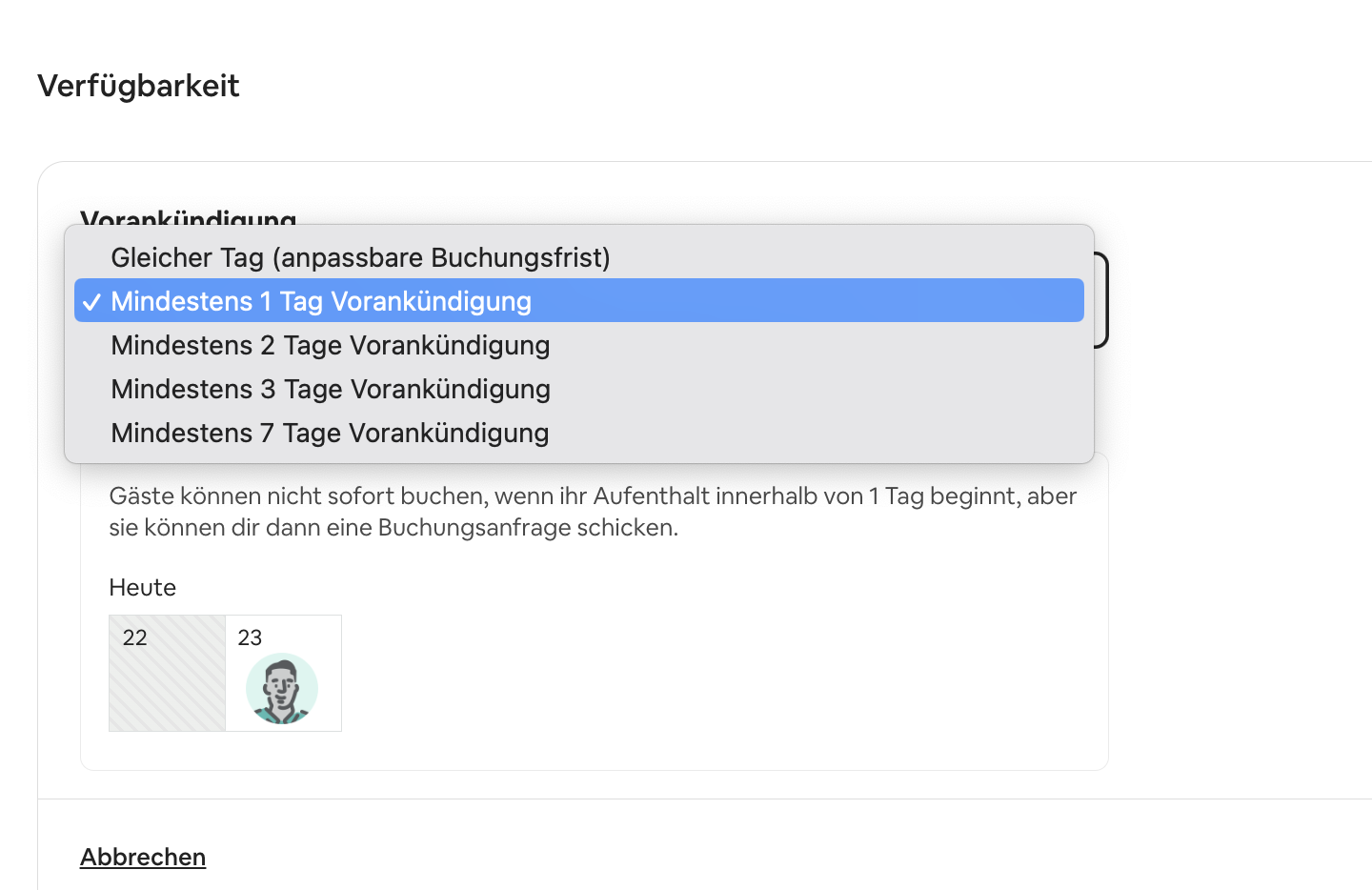 Vorankündigung ausschalten 