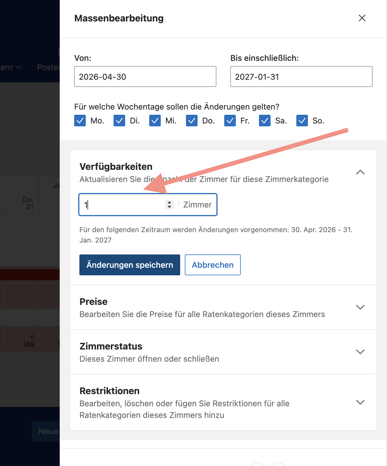 Zimmer-Anzahl auf 1 setzen 